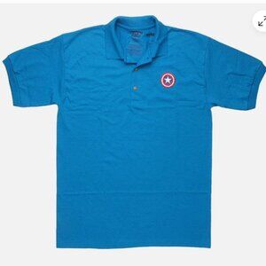NWT! Captain America Logo Marvel Mens Polo Shirt / Blue 3X 26" Across